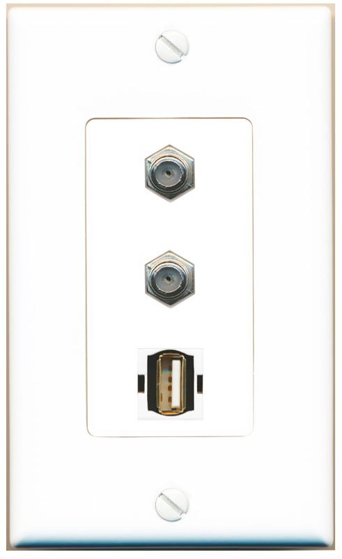 2 COAX USB2 Wall Plate [White]