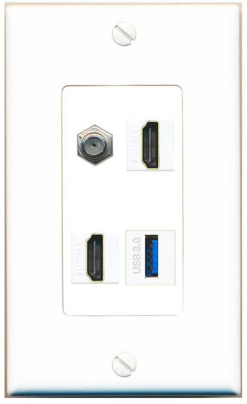RiteAV COAX 2 HDMI USB-3 Wall Plate [White]