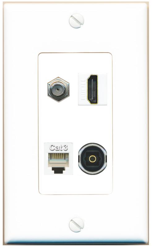 RiteAV COAX HDMI PHONE TOSLINK Wall Plate [White]