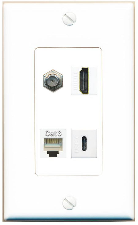 RiteAV COAX HDMI PHONE USBC Wall Plate [White]