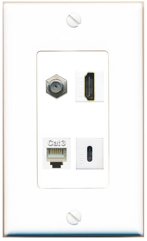 RiteAV COAX HDMI PHONE USBC Wall Plate [White]