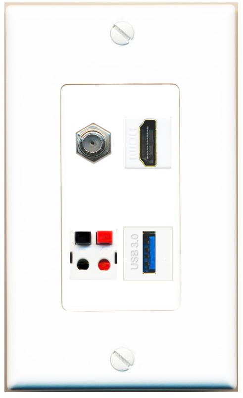 RiteAV COAX HDMI SPEAKER USB-3 Wall Plate [White]