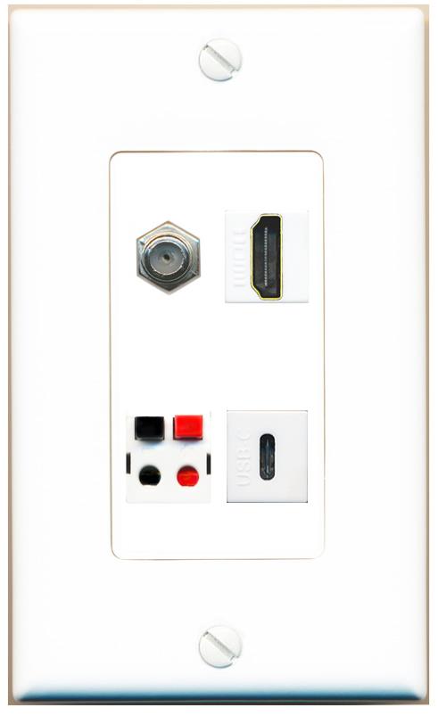 RiteAV COAX HDMI SPEAKER USBC Wall Plate [White]
