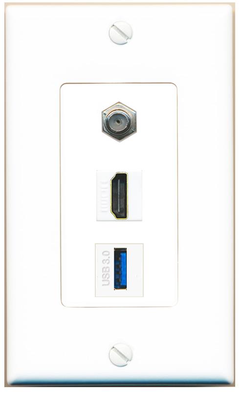 COAX HDMI USB-3 Wall Plate [White]