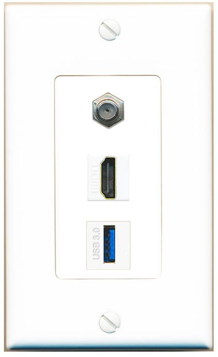 COAX HDMI USB-3 Wall Plate [White]
