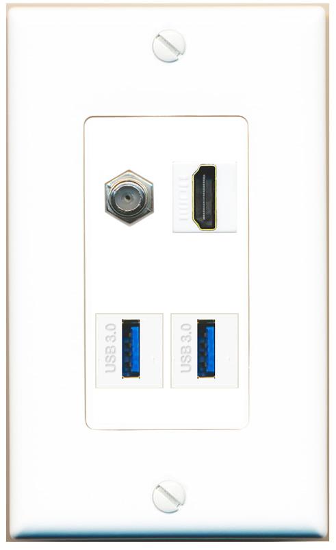 RiteAV COAX HDMI 2 USB-3 Wall Plate [White]