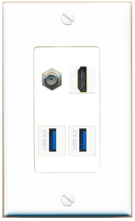 RiteAV COAX HDMI 2 USB-3 Wall Plate [White]