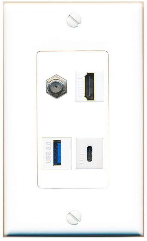 RiteAV COAX HDMI USB-3 USBC Wall Plate [White]