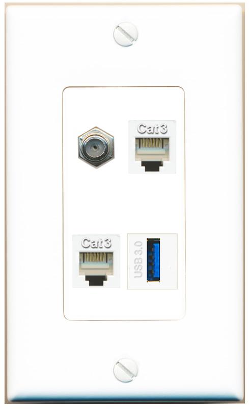 RiteAV COAX 2 PHONE USB-3 Wall Plate [White]