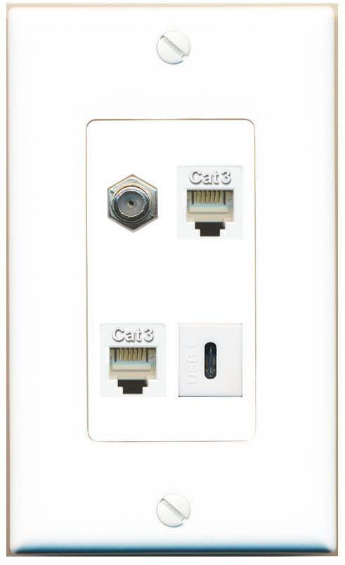 RiteAV COAX 2 PHONE USBC Wall Plate [White]