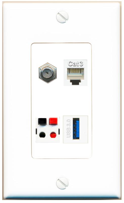 RiteAV COAX PHONE SPEAKER USB-3 Wall Plate [White]