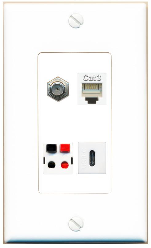RiteAV COAX PHONE SPEAKER USBC Wall Plate [White]