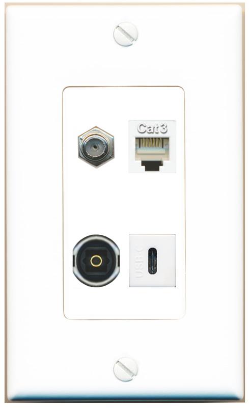 RiteAV COAX PHONE TOSLINK USBC Wall Plate [White]