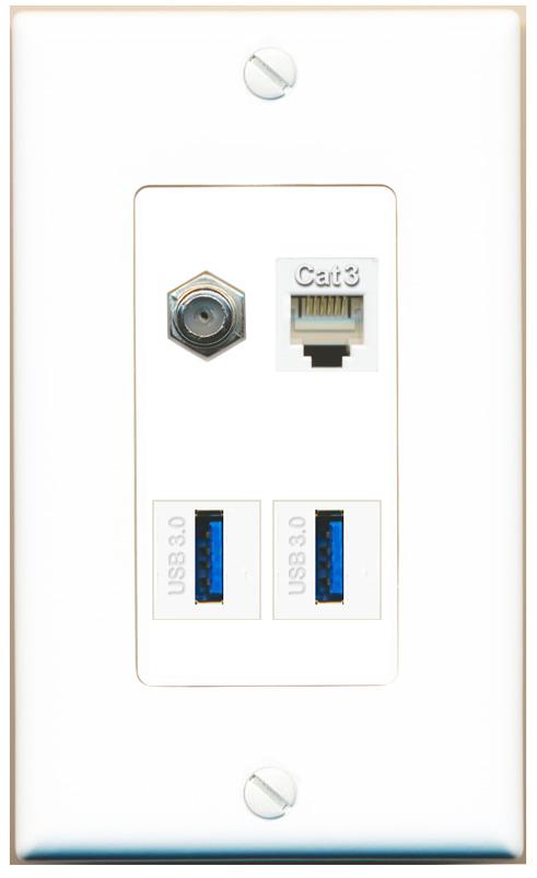 RiteAV COAX PHONE 2 USB-3 Wall Plate [White]