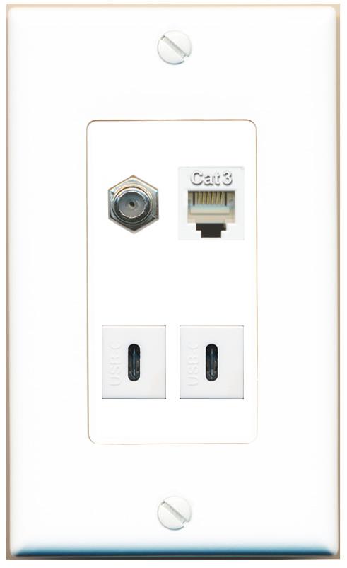 RiteAV COAX PHONE 2 USBC Wall Plate [White]