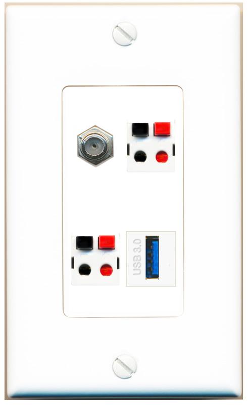 RiteAV COAX 2 SPEAKER USB-3 Wall Plate [White]