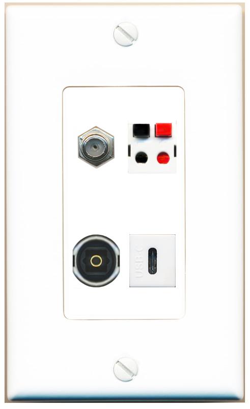 RiteAV COAX SPEAKER TOSLINK USBC Wall Plate [White]