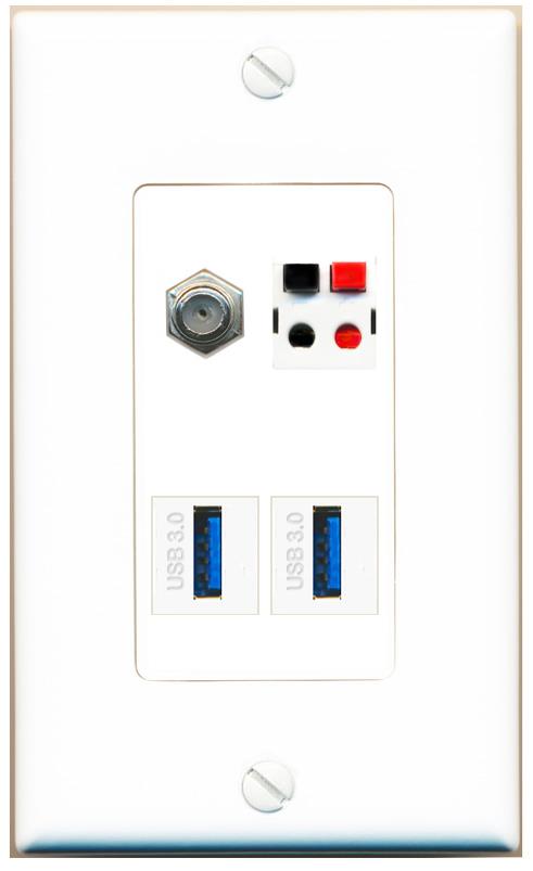 RiteAV COAX SPEAKER 2 USB-3 Wall Plate [White]