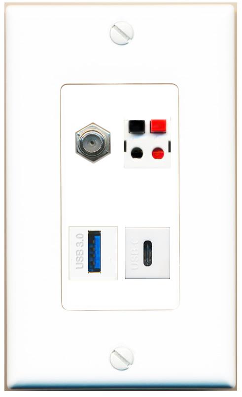 RiteAV COAX SPEAKER USB-3 USBC Wall Plate [White]