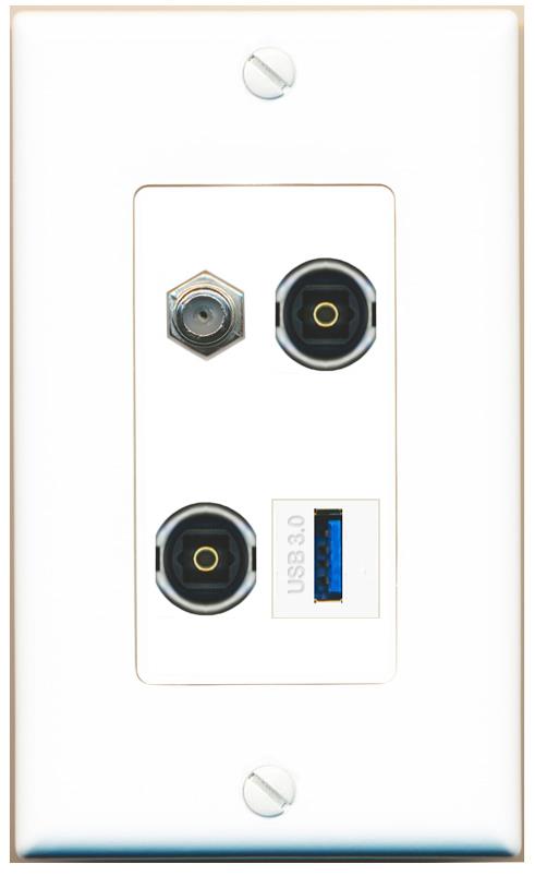 RiteAV COAX 2 TOSLINK USB-3 Wall Plate [White]
