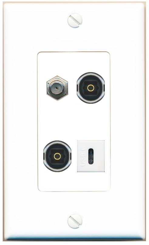 RiteAV COAX 2 TOSLINK USBC Wall Plate [White]