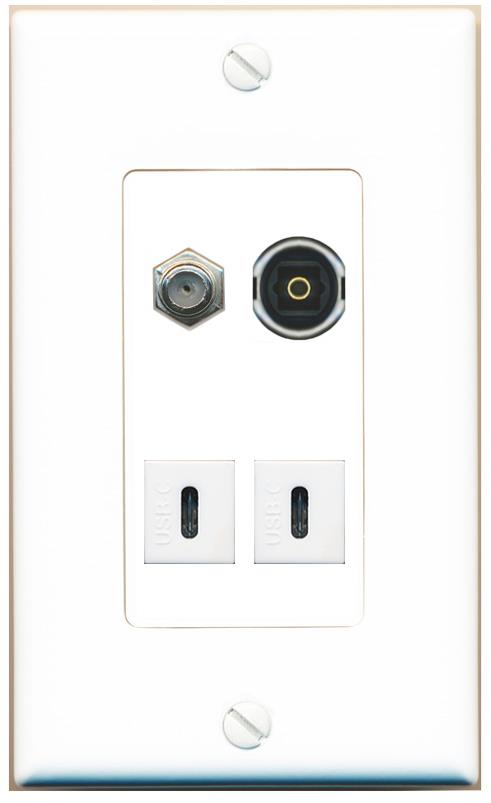 RiteAV COAX TOSLINK 2 USBC Wall Plate [White]