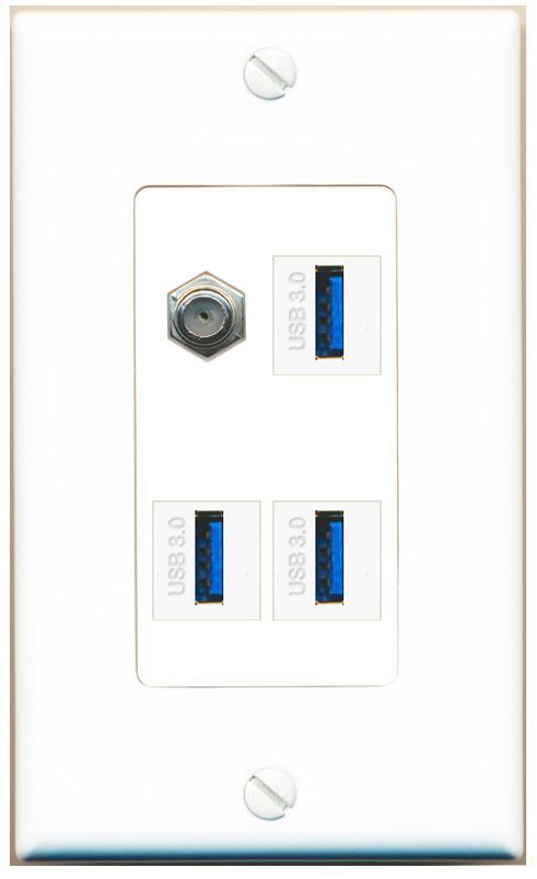 RiteAV COAX 3 USB-3 Wall Plate [White]