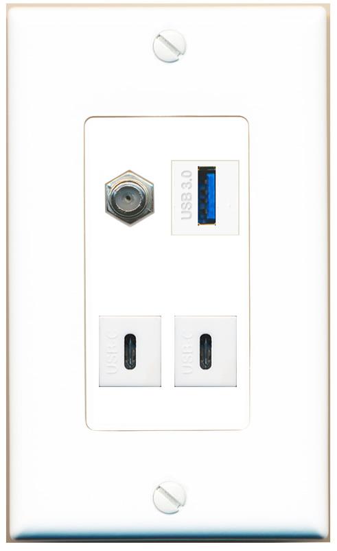 RiteAV COAX USB-3 2 USBC Wall Plate [White]