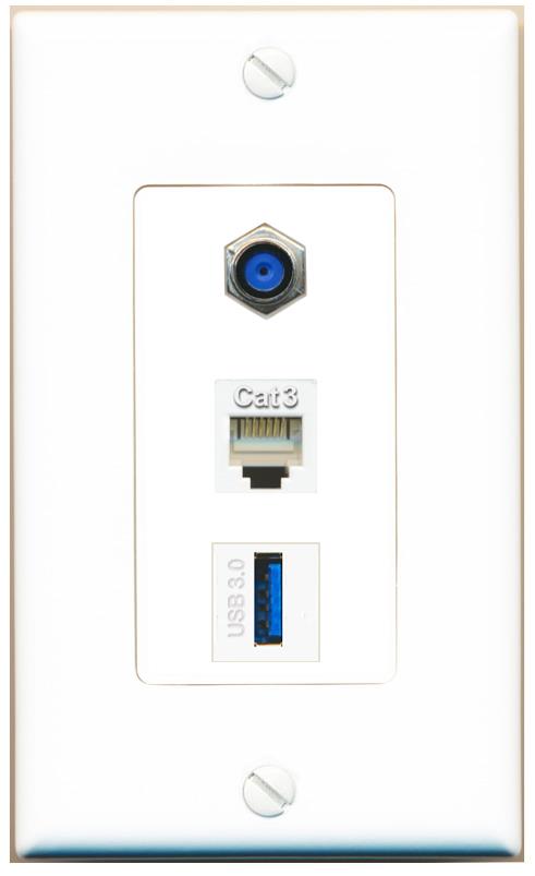 F81 PHONE USB-3 Wall Plate [White]