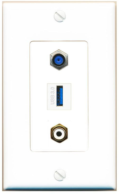F81 RCA-WHITE USB-3 Wall Plate [White]