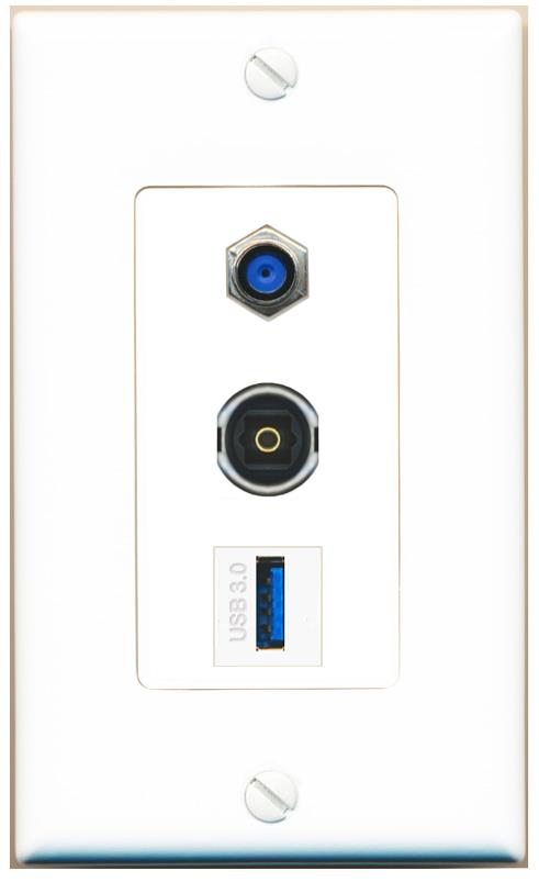 F81 TOSLINK USB-3 Wall Plate [White]