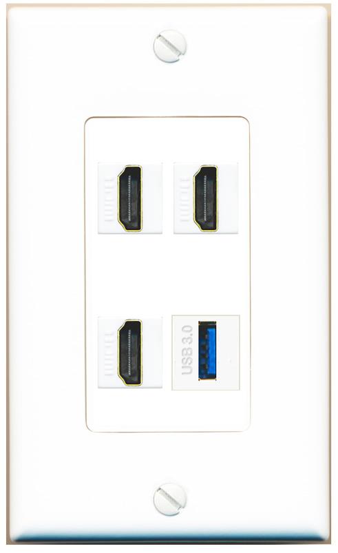 RiteAV 3 HDMI USB-3 Wall Plate [White]