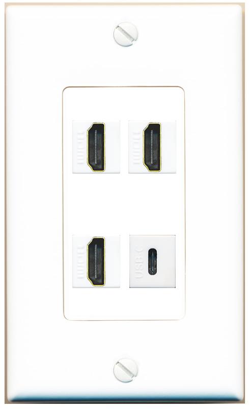 RiteAV 3 HDMI USBC Wall Plate [White]