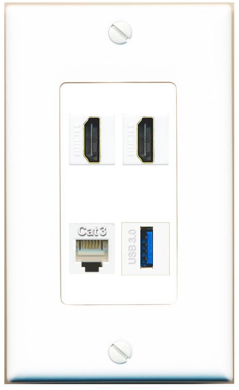 RiteAV 2 HDMI PHONE USB-3 Wall Plate [White]