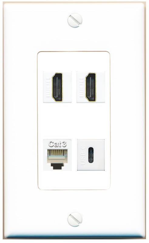 RiteAV 2 HDMI PHONE USBC Wall Plate [White]