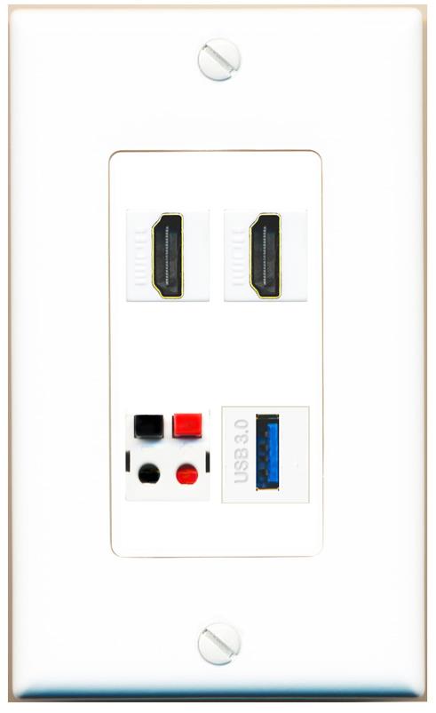 RiteAV 2 HDMI SPEAKER USB-3 Wall Plate [White]