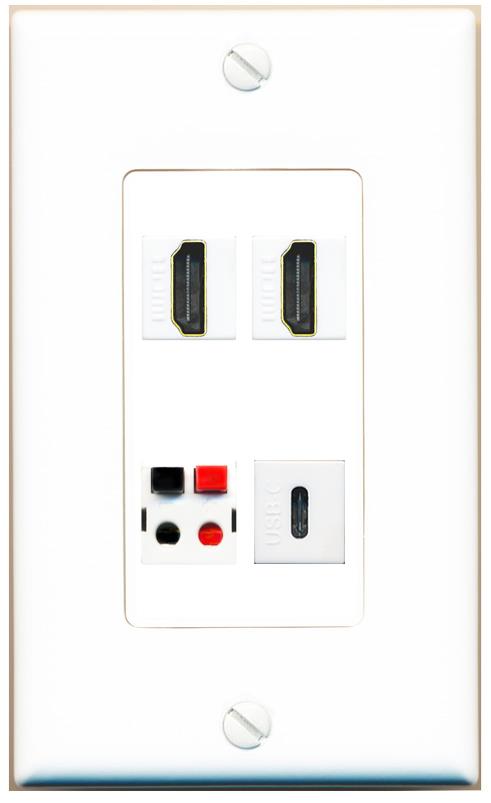 RiteAV 2 HDMI SPEAKER USBC Wall Plate [White]
