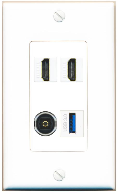 RiteAV 2 HDMI TOSLINK USB-3 Wall Plate [White]