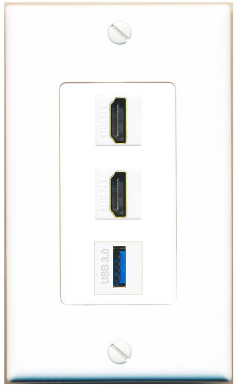 2 HDMI USB-3 Wall Plate [White]