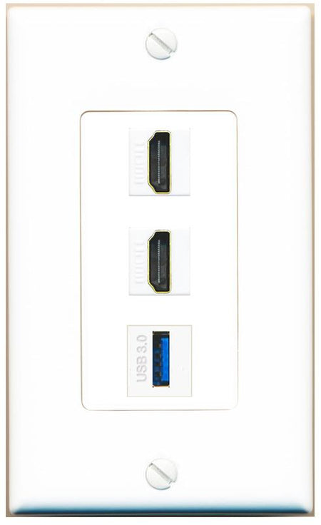 2 HDMI USB-3 Wall Plate [White]