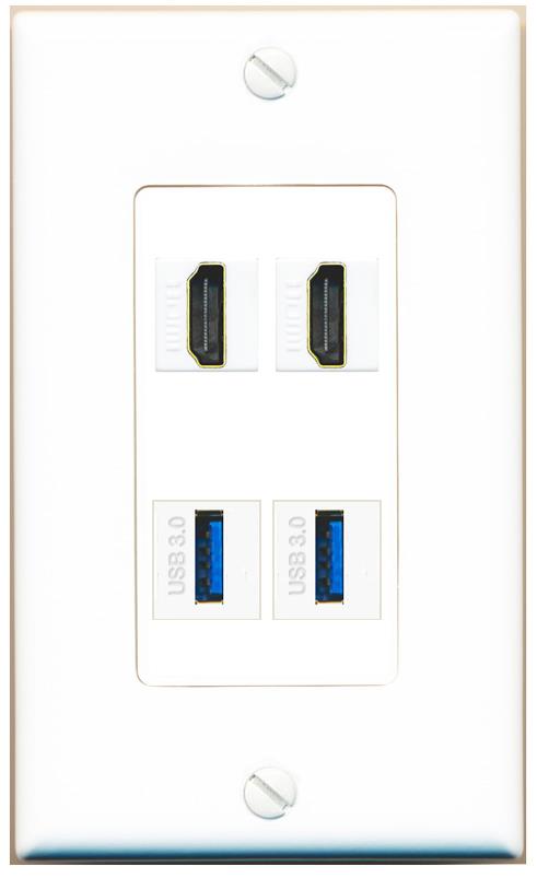 RiteAV 2 HDMI 2 USB-3 Wall Plate [White]