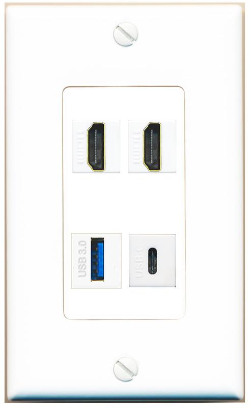 RiteAV 2 HDMI USB-3 USBC Wall Plate [White]