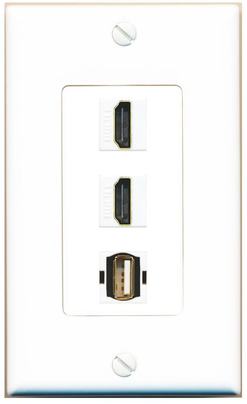 2 HDMI USB2 Wall Plate [White]