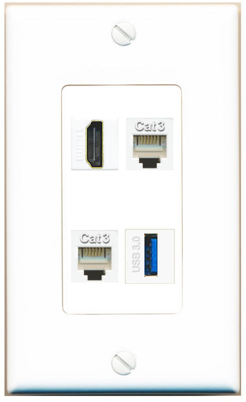 RiteAV HDMI 2 PHONE USB-3 Wall Plate [White]