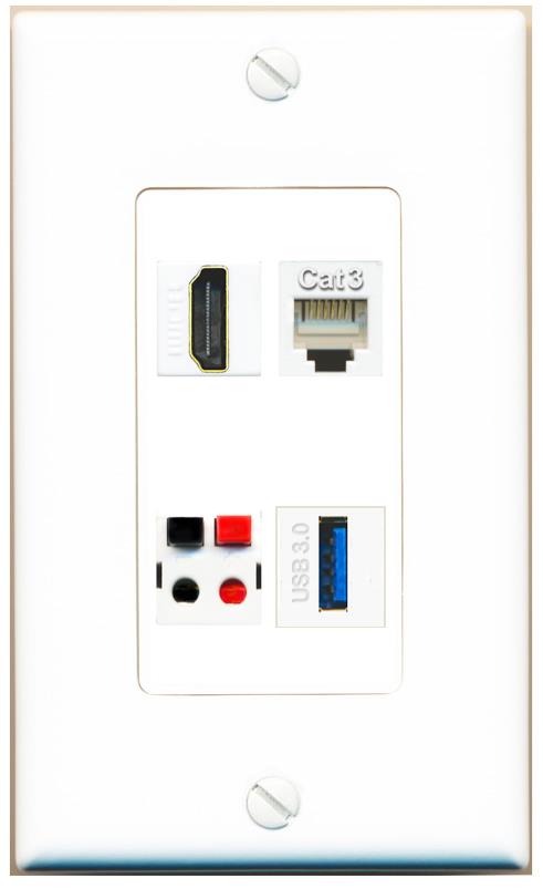 RiteAV HDMI PHONE SPEAKER USB-3 Wall Plate [White]