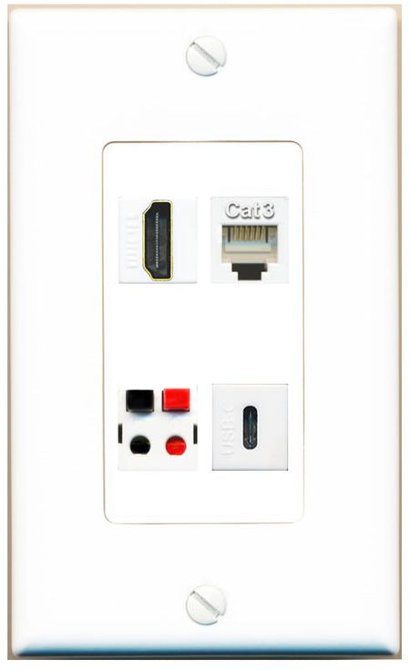 RiteAV HDMI PHONE SPEAKER USBC Wall Plate [White]