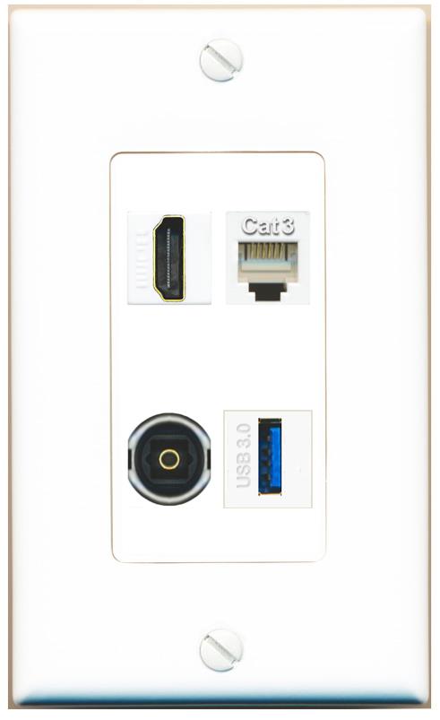 RiteAV HDMI PHONE TOSLINK USB-3 Wall Plate [White]