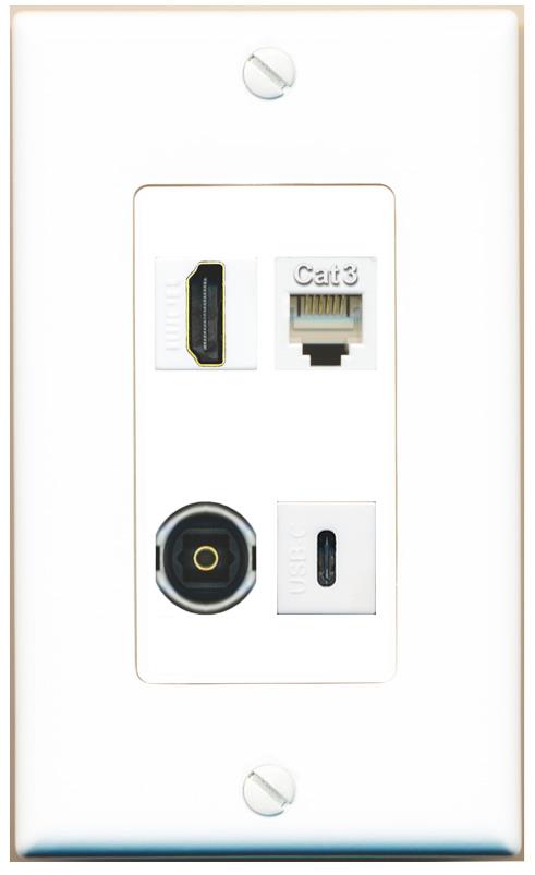 RiteAV HDMI PHONE TOSLINK USBC Wall Plate [White]