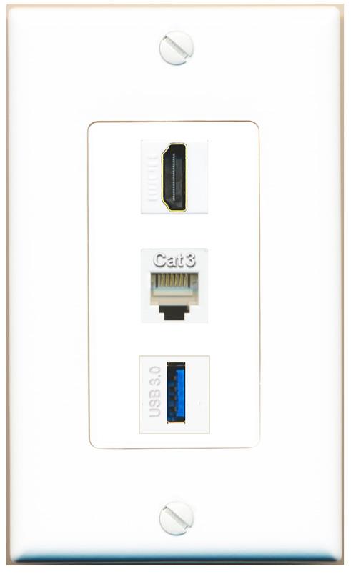 HDMI PHONE USB-3 Wall Plate [White]