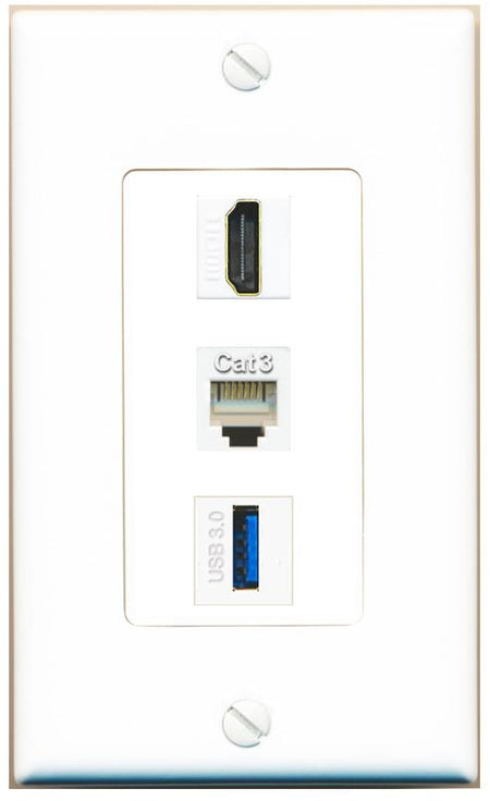 HDMI PHONE USB-3 Wall Plate [White]